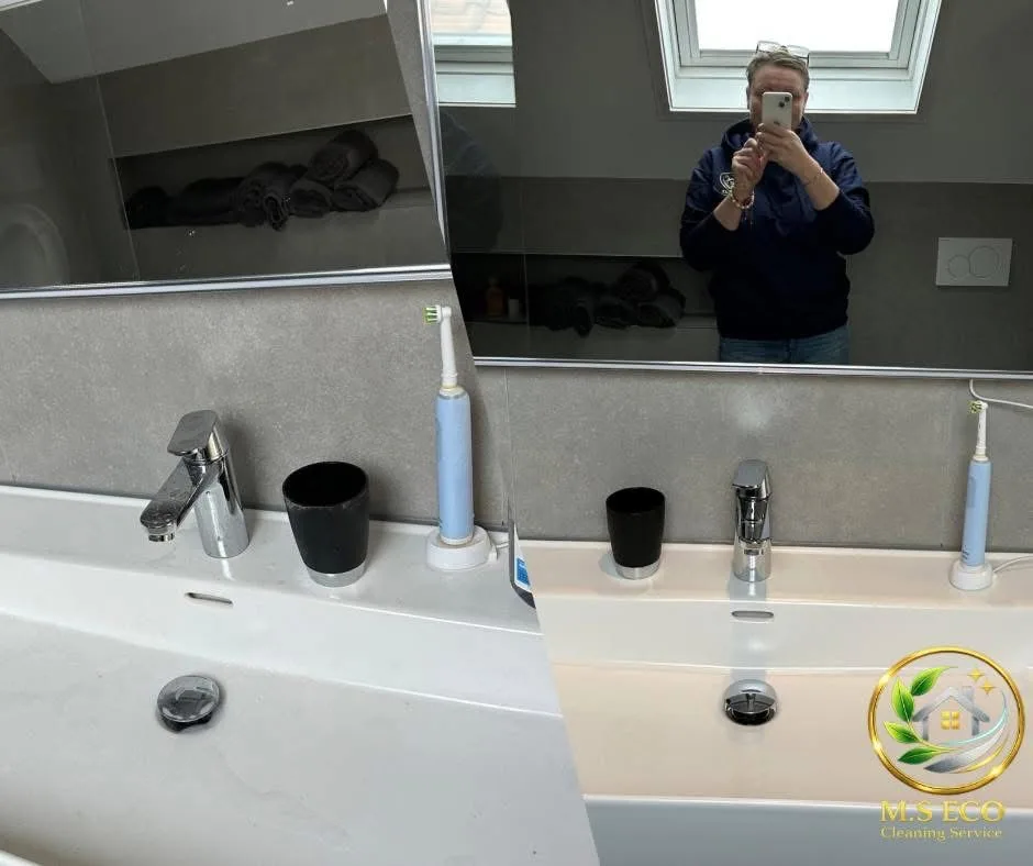 Badkamer wastafel voor en na