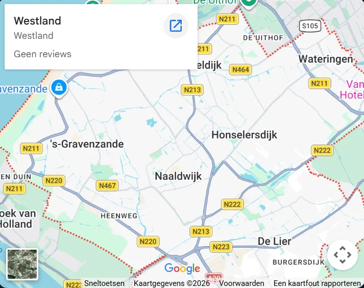 Kaart van werkgebied Westland